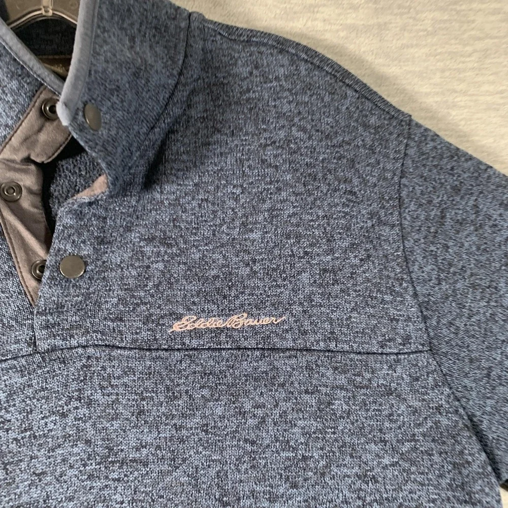 Eddie Bauer Sweater Mens Large Blue 1/4 Snap Mock‎ Neck Knit Pullover Casual